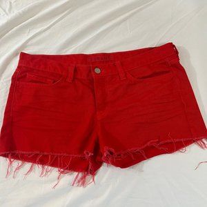 J Brand Red Denim Cutoff Shorts Distressed Hem Size 29
